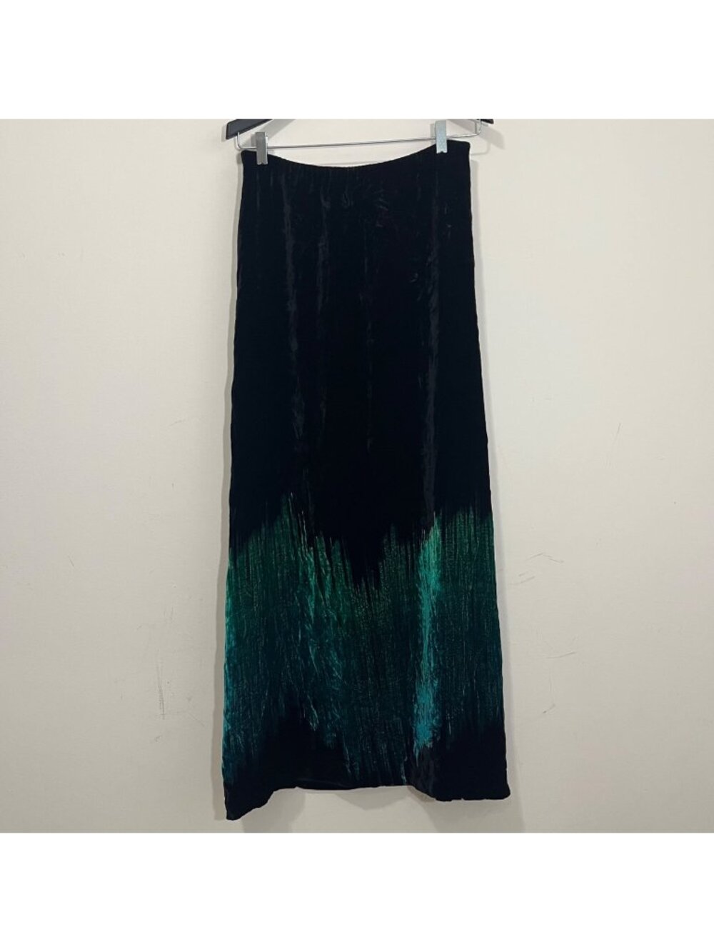 Vtg Giorgio Armani 90s Blue-Green Ombré Silk Velvet Runway Maxi Skirt XL EU 42 - Picture 2 of 15